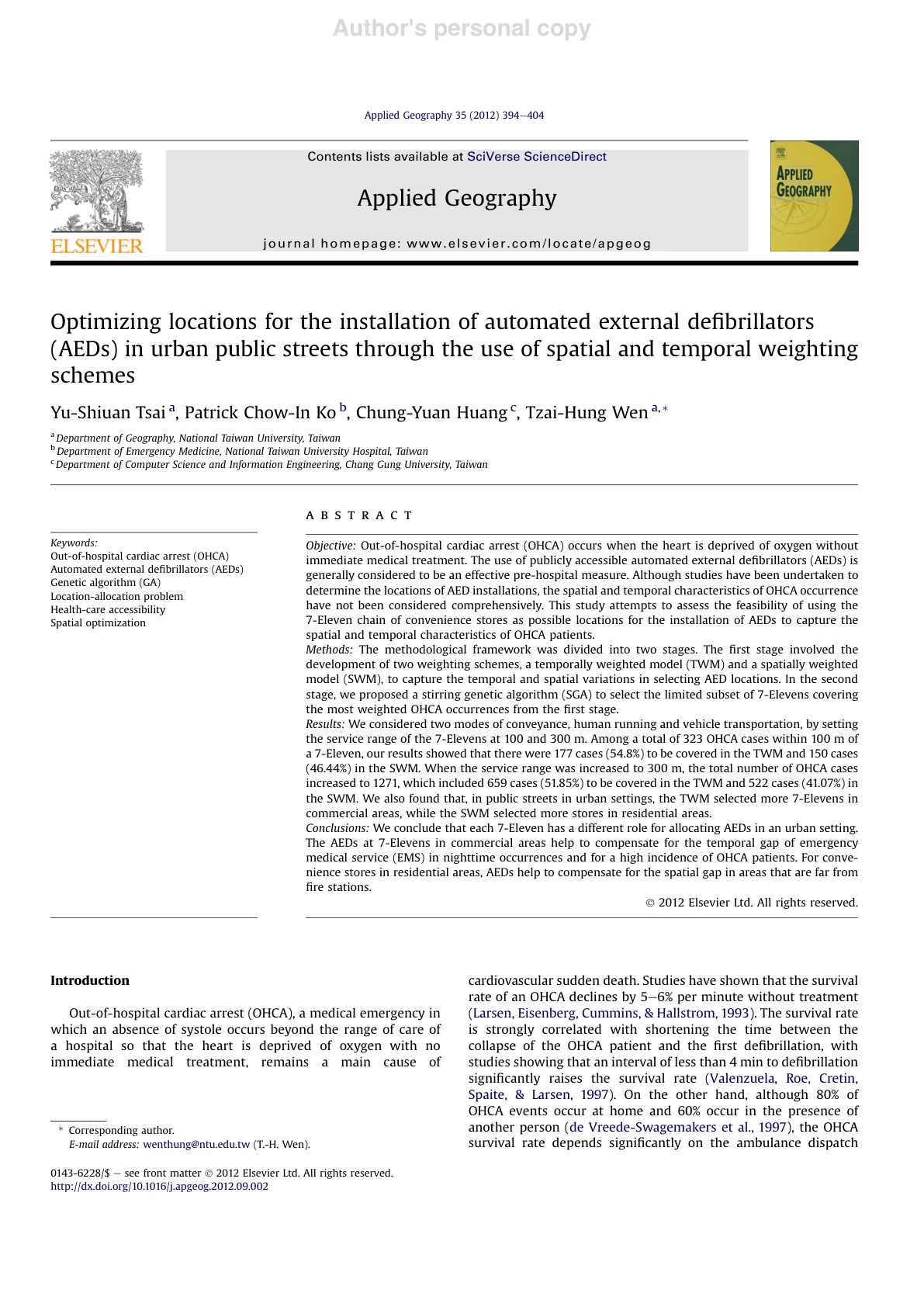 AED2 paper first page — Applied Geography 2012