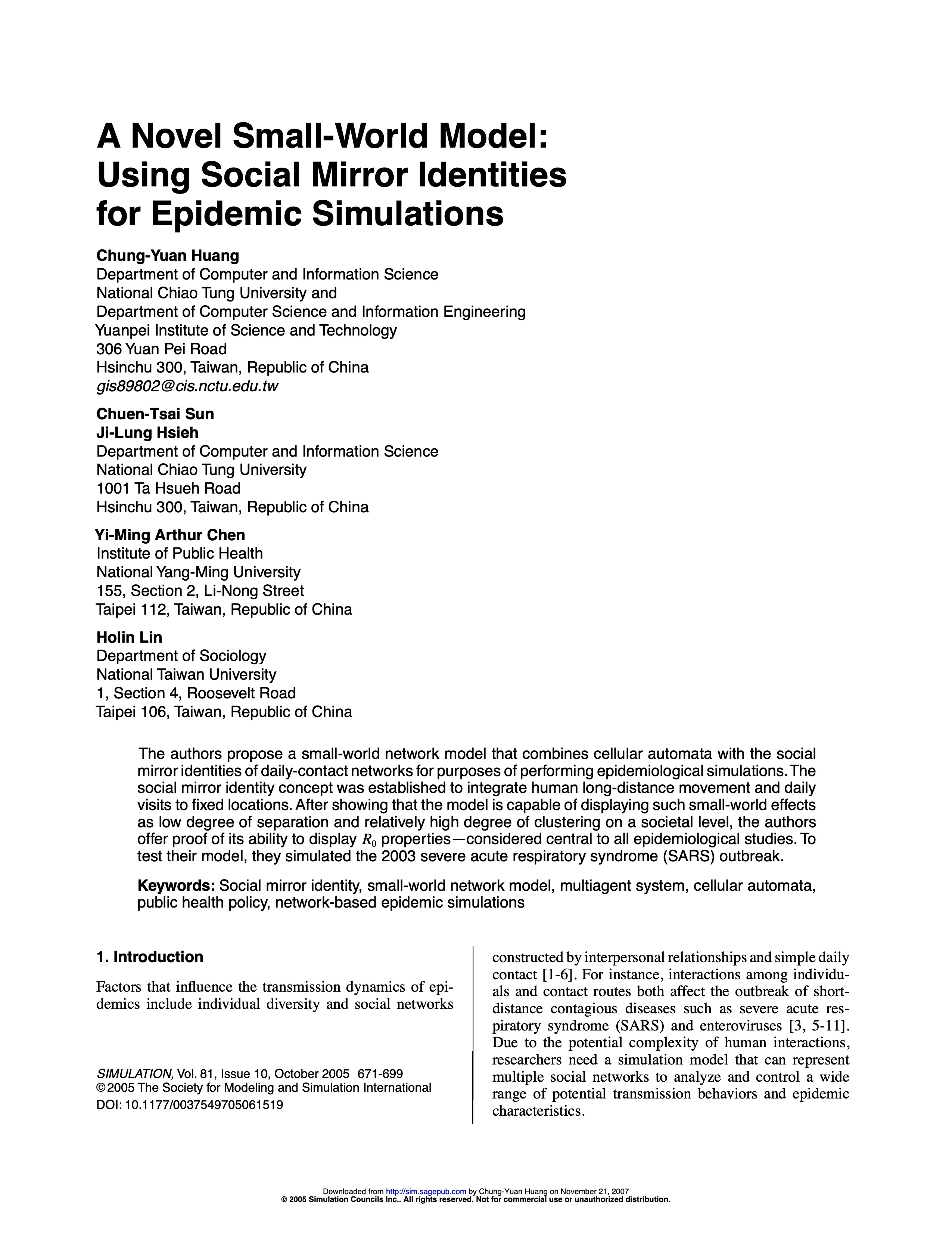 CASMIM paper first page — SIMULATION 2005