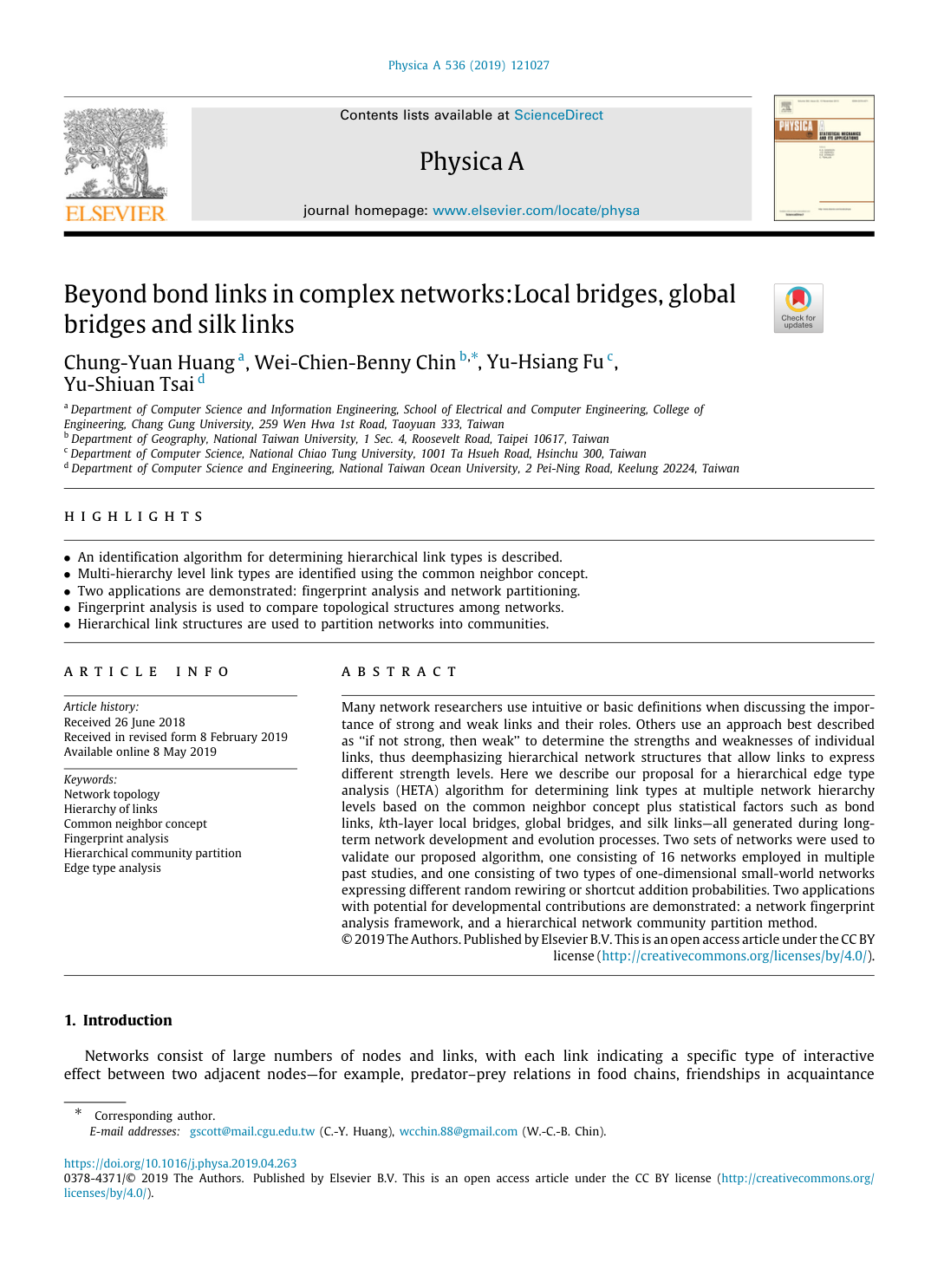 HETA paper first page — Physica A 2019